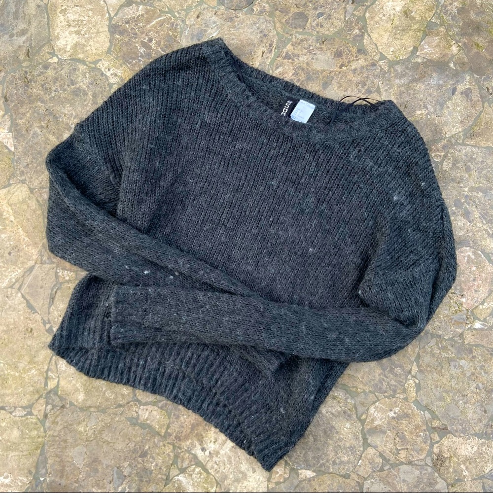 H&M light crochet crop sweater. Charcoal colored